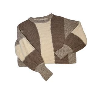 Entro Women's Cropped Brown Cream Sweater Size Large